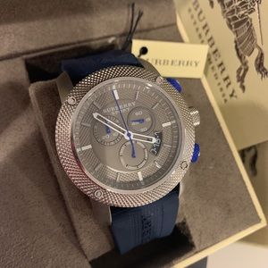Burberry Men Chrono Blue Rubber Sport Watch BU7711